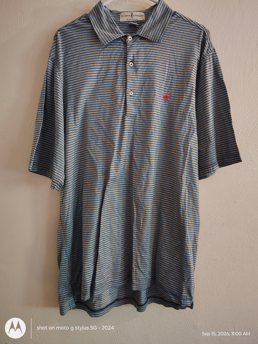 Fairway & Greene Men's L Striped Mercerized Cotton Golf Polo Shirt, 3-Button